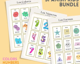 Spanish Learning Pack for Kids - Shapes, Numbers, & Colours Fun Printable Posters