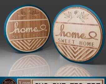 Laser Cut Wall Decoration SVG File, Home Sweet Home Sign Digital Design, Floral Circle Decor Vector Template for Laser Cutting