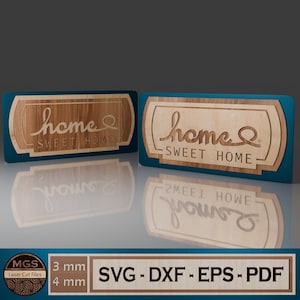 File SVG per decorazione murale tagliata al laser, design digitale del cartello Home Sweet Home, modello vettoriale per decorazione della casa rettangolare per taglio laser