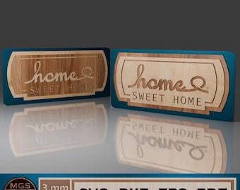 Laser Cut Wall Decoration SVG File, Home Sweet Home Sign Digital Design, Rectangular Home Decor Vector Template for Laser Cutting