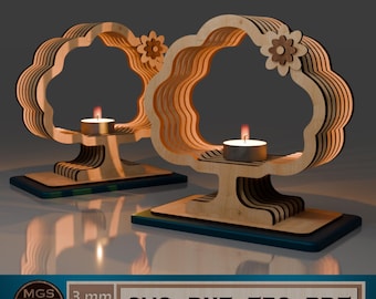 Laser Cut Tree Shaped Candle Holder SVG File, Tea Light Laser Cut Design, Lantern Glowforge Files
