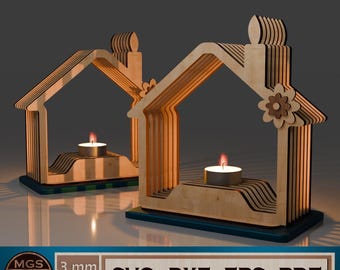 Laser Cut House Tea Light Holder SVG File, House Candle Holder Glowforge Files, Lantern SVG File for Laser Cutting