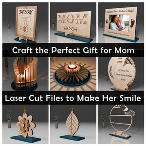 Pacchetto di file tagliati al laser personalizzati per la festa della mamma con regalo extra, set di 9 file SVG laser unici per la mamma, design tagliato al laser per la mamma