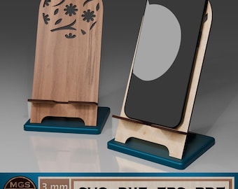 Archivo SVG de soporte para teléfono cortado con láser, plantilla digital de soporte para teléfono de escritorio en ángulo, diseño elegante de soporte de exhibición para teléfono para corte por láser