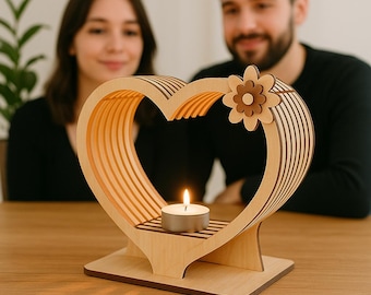 Heart Candle Holder 3d Laser Cut File, Romantic Gift for Holiday