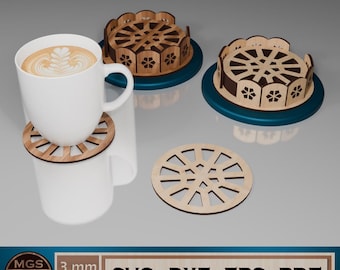 Laser Cut Stackable Circle Coaster SVG File, Round Drink Holder Template, Customizable Coaster Set Design for Laser Cutting
