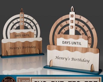 Laser Cut Funny Birthday Countdown Timer SVG File with Cake Design, Desk Birthday Countdown Calendar, Laser Cut Birthday Gift Decor