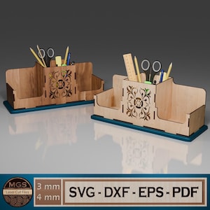 Portapenne tagliato al laser SVG File, design organizer per cancelleria multi-scomparto, organizer da scrivania fai da te per taglio laser
