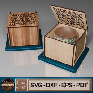 Arquivo SVG para caixa de presente cortada a laser, modelo de embalagem em formato quadrado, caixa de presente personalizada faça você mesmo com tampa para corte a laser