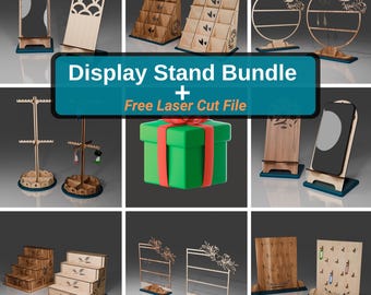 Laser Cut Display Stand SVG Bundle for Earrings, Keychain, Necklace, Free Laser Cut File, Phone Stand SVG File