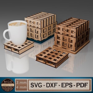 Laser Cut Coaster SVG File, Drink Coaster Set Digital Template, Beverage Holder Vector Design