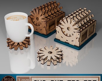 Archivo SVG de posavasos circulares cortados con láser, diseño de posavasos verticales elevados, plantilla de posavasos para bebidas para corte por láser