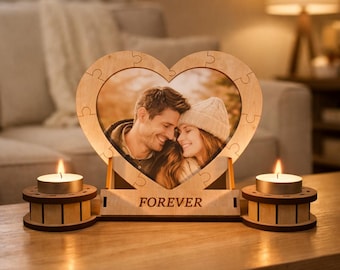 Heart Puzzle Photo Frame with Candle Holder for Valentines Day Gift SVG Laser Cut Files