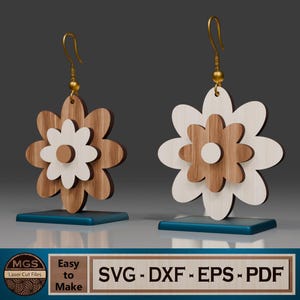 Laser Cut Layered Floral Earring SVG File, Wood Flower Earring SVG Laser Cut Files, Laser Cut Earring Template, SVG Earring Files