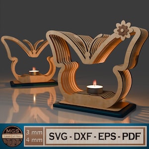 Laser geschnitten Schmetterling Teelichthalter SVG-Datei, 3D Schmetterling Kerzenhalter mit Floral Glowforge Datei, Schichtkerzen Laterne Vorlage