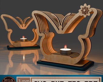 Laser Cut Butterfly Tea Light Holder SVG File, 3D Butterfly Cande Holder with Floral Glowforge File, Layered Candle Lantern Template