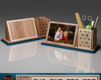 Laser Cut Pencil Case with Photo Frame SVG File, Desk Organizer Template, 4x6 Photo Holder with Stationery Compartment