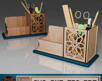 Laser Cut Pencil Holder SVG File, Desk Organizer Digital Template, Vector Files for Wood Laser Cutting
