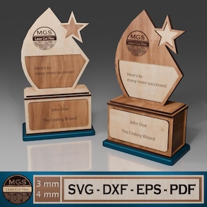 File SVG trofeo tagliato al laser, modello digitale premio personalizzato, design vettoriale targa di conseguimento