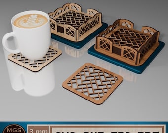Laser Cut Square Coaster SVG File, Decorative Coaster Holder Digital Template, Stackable Drink Coaster Vector Design for Laser Cutting