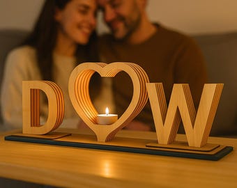 Love Candle Holder Wood Laser Cut Files , Valentines Day Laser Cut File