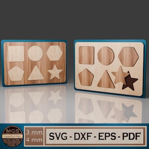 Laser geschnittene geometrische Formen Puzzle SVG-Datei, Lernspielzeug für Kinder mit einfachen Formen, DIY lustige Lernaktivität