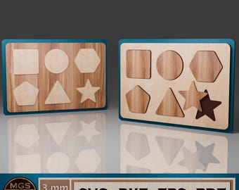 Laser Cut Geometric Shapes Puzzle SVG File, Educational Toy for Kids with Simple Shapes, DIY Fun Learning Activity