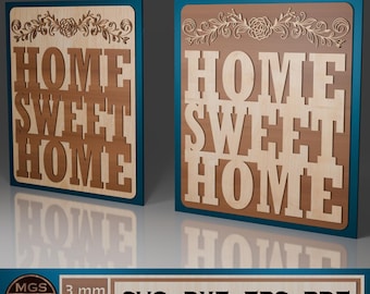 Laser Cut Home Sweet Home Sign SVG File, Floral Wall Decoration Template, Stylish Home Decor Wall Art