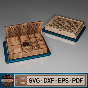 File SVG per scatola portagioie tagliata al laser, modello per organizer per anelli decorativi multi-scomparto, scatola portagioie con 13 scomparti per taglio laser