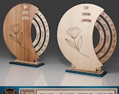 Laser Cut Perpetual Calendar SVG File, Rotating Desktop Calendar with Floral Decoration Template, Date Keeper SVG for Home