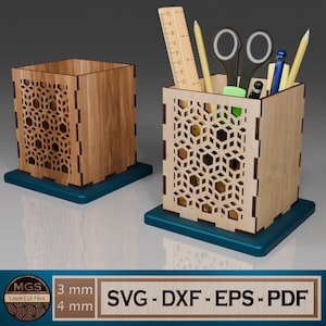 Laser Cut Pencil Holder SVG File, Desk Organizer Digital Template, Stationery Holder Vector Design for Laser Cutting