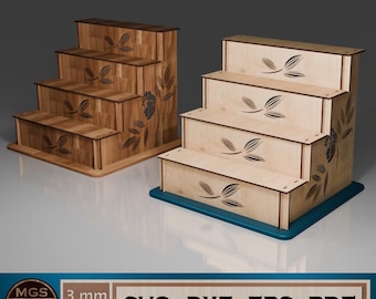 Laser Cut Display Stand SVG-Datei, 4-Schritt-Blume und Blatt dekoriert Stand Vorlage, elegante Display-Lösung für Zuhause und Veranstaltungen