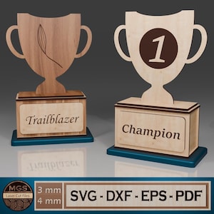Arquivo SVG de troféu de prêmio cortado a laser, design de prêmio minimalista exclusivo para campeões, modelo de reconhecimento esportivo personalizável