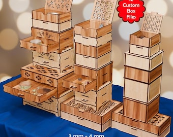 12 Custom Laser Cut Box Files with Lid Bundle, Jewelry Boxes for Holiday