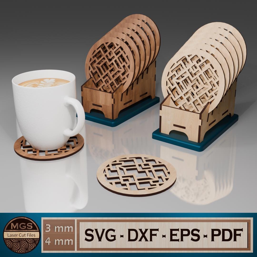 Laser Cut Circle Coaster SVG File, Vertical Coaster Holder Design ...