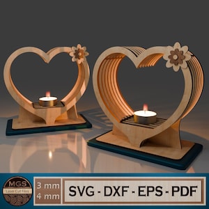 Portavelas con forma de corazón cortado a láser, archivo SVG, portavelas romántico Glowforge, soporte floral para decoración de bodas DIY