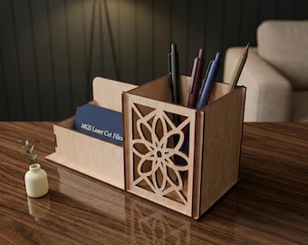 Decorative Pen Holder SVG Files for Laser, Minimal Laser Cut Design
