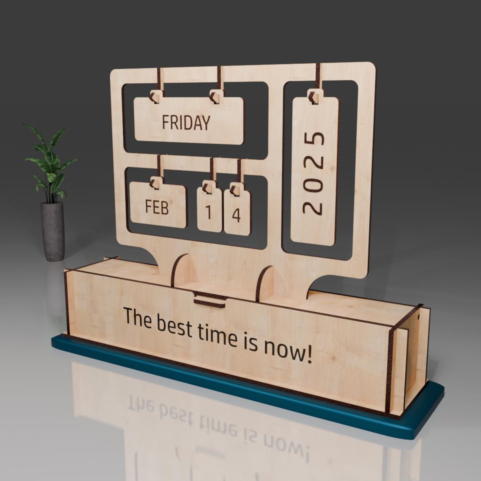 Mini Date Display Laser Cut Perpetual Desk Calendar SVG File With Box, Hanging Date ...