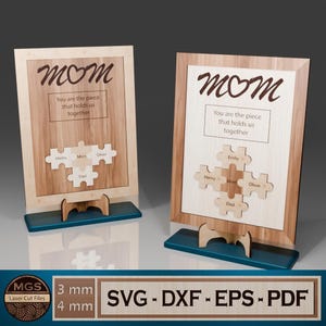 Archivo SVG de letrero de rompecabezas de mamá cortado con láser, archivos cortados con láser para el Día de la Madre, SVG de regalo para el Día de la Madre, Ustedes son las piezas que nos mantienen unidos
