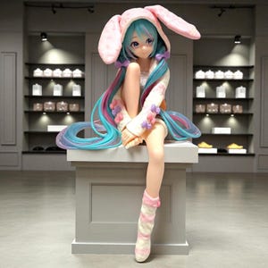 初音ミク フィギュア - 15cm アニメガールフィギュア - うさ耳パジャマVer - かわいいPVCモデルおもちゃ - コレクター向けオタクギフト