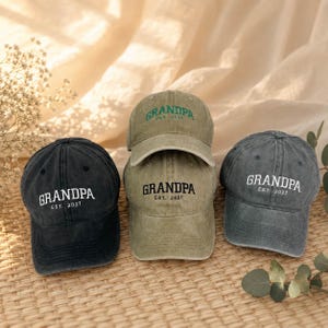 Custom Grandpa Embroidered Baseball Cap, Personalized Est Year Hat, Grandbaby Pregnancy Announcement & Baby Shower Gift for New Grandpa