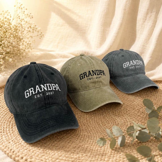 Personalized Grandpa Hat, Custom EST Year Embroidered Baseball Cap, Grandpa to Be Pregnancy Announcement Gift, New Grandpa Gift