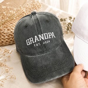 Custom Grandpa Grandma Embroidered Baseball Cap, Personalized Est Year Hat, Grandbaby Pregnancy Announcement & Baby Shower Gift for New Grandpa