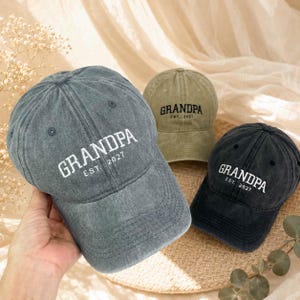 Custom Grandpa Embroidered Baseball Cap, Personalized Est Year Hat, Grandbaby Pregnancy Announcement & Baby Shower Gift for New Grandpa
