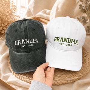 Custom Grandpa Grandma Embroidered Baseball Cap, Personalized Est Year Hat, Grandbaby Pregnancy Announcement & Baby Shower Gift for New Grandpa