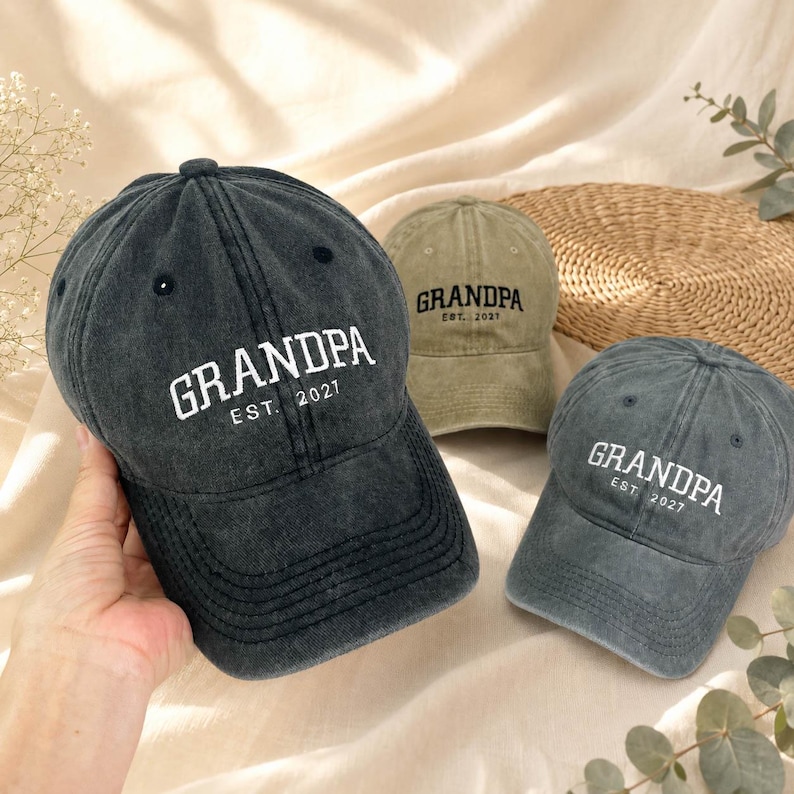 Custom Grandpa Embroidered Baseball Cap, Personalized Est Year Hat, Grandbaby Pregnancy Announcement & Baby Shower Gift for New Grandpa