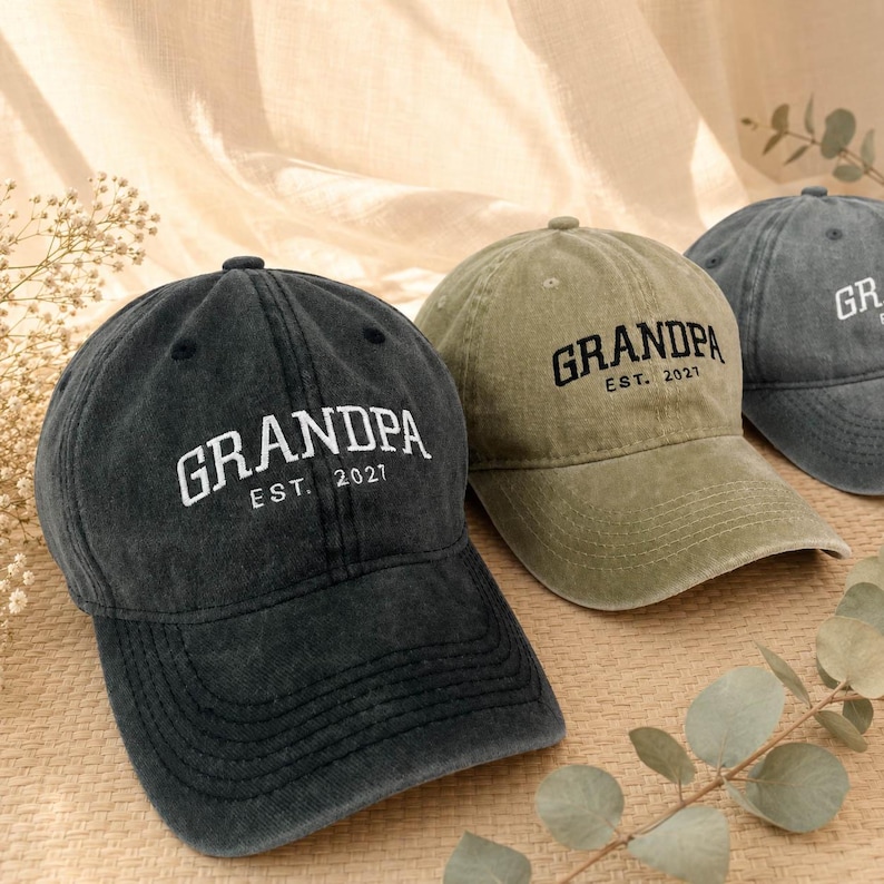 Custom Grandpa Embroidered Baseball Cap, Personalized Est Year Hat, Grandbaby Pregnancy Announcement & Baby Shower Gift for New Grandpa