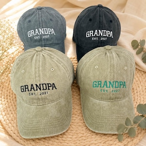 Custom Grandpa Embroidered Baseball Cap, Personalized Est Year Hat, Grandbaby Pregnancy Announcement & Baby Shower Gift for New Grandpa