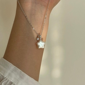 Star Pearl Necklace - Silver Pearl Pendant Necklace - Star Charm Necklace - Dainty Pearl Necklace