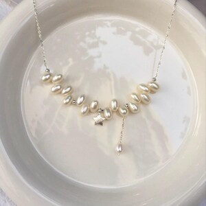 Star Pearl Necklace, Freshwater Pearl Necklace, Dainty Silver Star Charm, Minimalist Celestial Jewelry, Gift for Her
